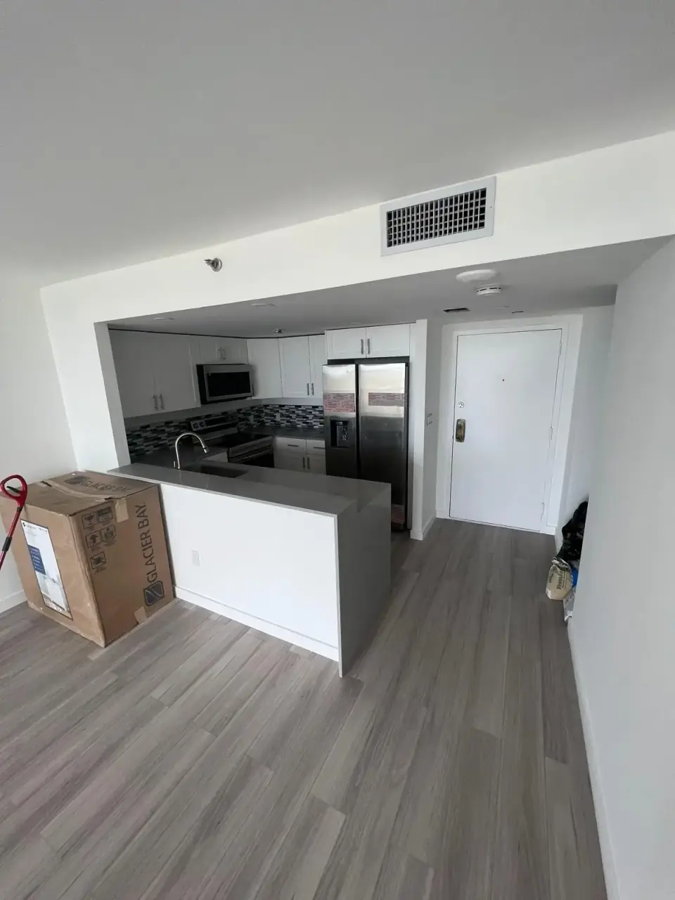 Now: Newly installed kitchen cabinets and quartz countertop - Miami apartment